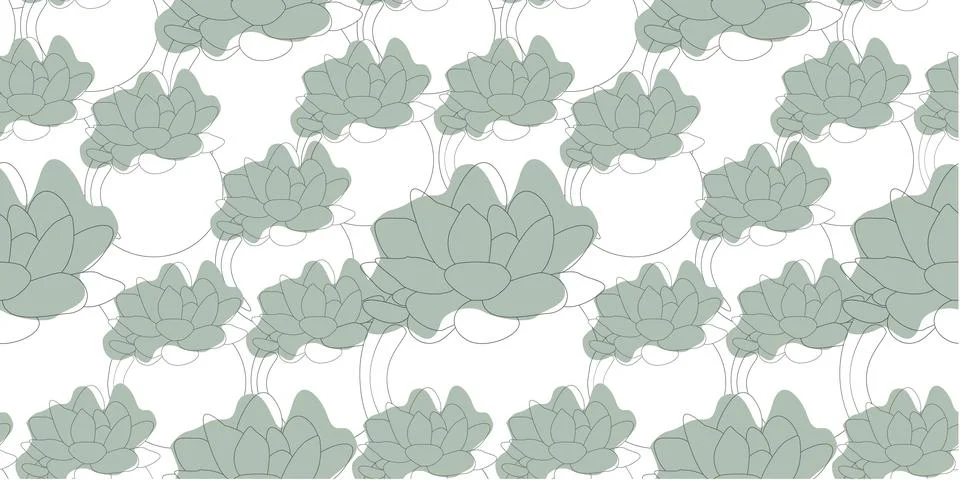 Seamless pattern with Line art succulent flowers in Flower pot and Green blot Illustrazione stock