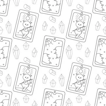 Seamless pattern, line art, tarot cards, ocultism magic Stock Illustration