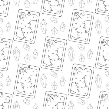Seamless pattern, line art, tarot cards, ocultism magic Stock Illustration