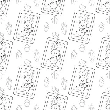 Seamless pattern, line art, tarot cards, ocultism magic Stock Illustration
