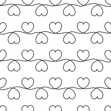 Seamless pattern, line drawing of hearts. Stock Illustration