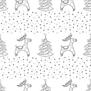 Seamless pattern. Line drawing of winter symbols. Stock Illustration