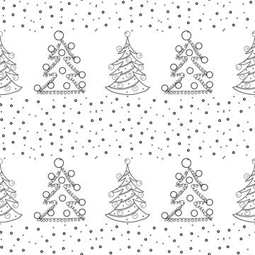 Seamless pattern. Line drawing of winter symbols. Stock Illustration