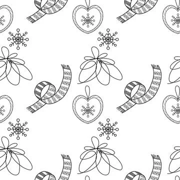 Seamless pattern. Line drawing of winter symbols. Stock Illustration