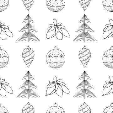 Seamless pattern. Line drawing of winter symbols. Stock Illustration