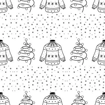 Seamless pattern. Line drawing of winter symbols. Stock Illustration