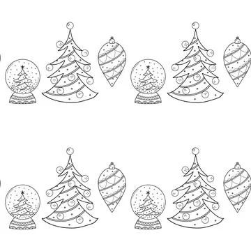 Seamless pattern. Line drawing of winter symbols. Stock Illustration