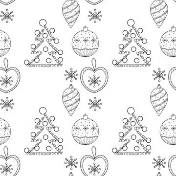 Seamless pattern. Line drawing of winter symbols. Stock Illustration