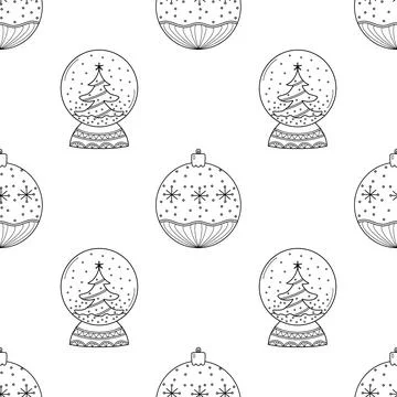 Seamless pattern. Line drawing of winter symbols. Stock Illustration