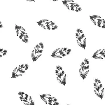 Seamless pattern line forget me not sketch hand drawn イラスト素材