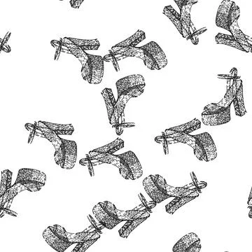 Seamless pattern line high heel shoes sketch hand drawn Stock Illustration