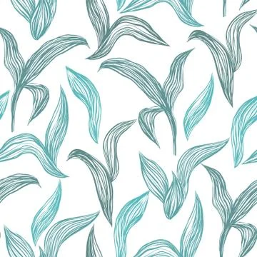 Seamless pattern with line leaves Stock Illustration