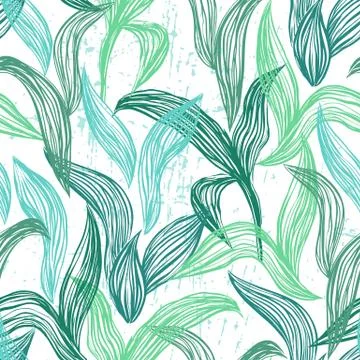 Seamless pattern with line leaves Stock Illustration