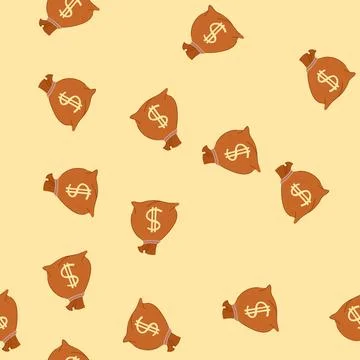 Seamless pattern line money bag cartoon vector Stock Illustration