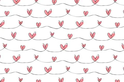 Seamless pattern with a line of pink hearts. Valentine background. Vector i.. Stock Illustration