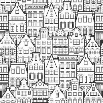 Seamless pattern of line style Holland old houses Stock Illustration