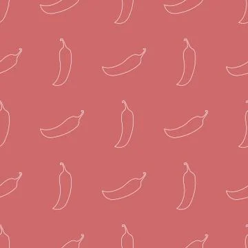 Seamless pattern with line style icon of chilli pepper on red background. Vector Stockillustratie