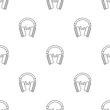 Seamless pattern with line style icon of headphone with sound wave. Vector. 스톡 일러스트