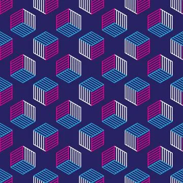 Seamless pattern with line style isometric cubes. Stock Illustration