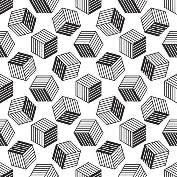 Seamless pattern with line style isometric cubes. Stock Illustration