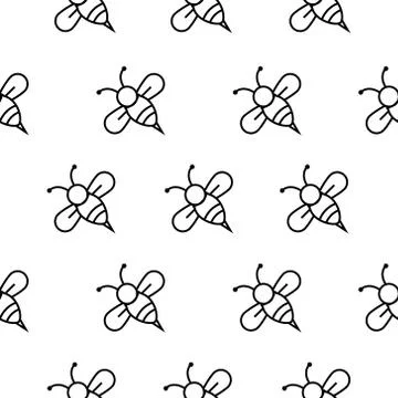 Seamless pattern line thin animal bee isolated on white background Stock Illustration