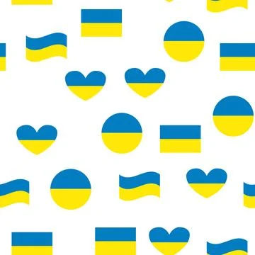 Seamless Pattern Line Ukraine Flag. Thin Outline National Background. Stock Illustration