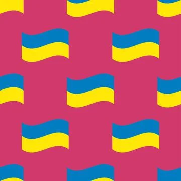 Seamless Pattern Line Ukraine Flag. Thin Outline National Background. 스톡 일러스트
