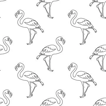 Seamless pattern, linear flamingo, black line pattern, for fabric, wrapping.. Stock Illustration