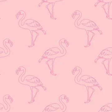 Seamless pattern, linear flamingo, pink line pattern, for fabric, wrapping .. Illustrazione stock