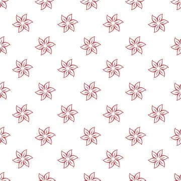 Seamless pattern of linear flowers of red color on white pattern. Stock Illustration