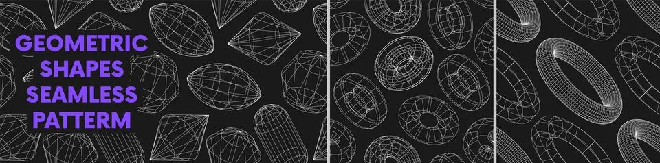 Seamless pattern with linear form geometric shapes, strange wireframes dist.. Illustrazione stock