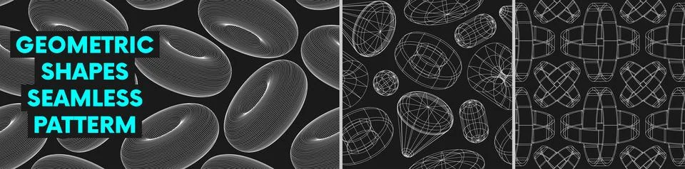 Seamless pattern with linear form geometric shapes, strange wireframes dist.. Illustrazione stock