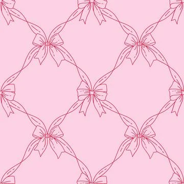 Seamless pattern with linear hand drawn satin bow knots. Repeated pattern design Stock Illustration