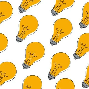 Seamless pattern of linear light bulb icon. Fashionable minimalist illustration Stock Illustration