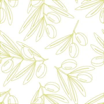 Seamless pattern with linear olives Branch and leaves. Berry on branch 库存插图