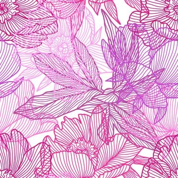 Seamless pattern with linear peonies. Beautiful decorative summer flowers. Stockillustratie
