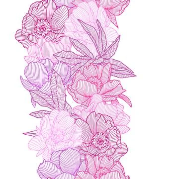 Seamless pattern with linear peonies. Beautiful decorative summer flowers. Stock Illustration