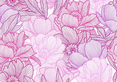 Seamless pattern with linear peonies. Stock Illustration