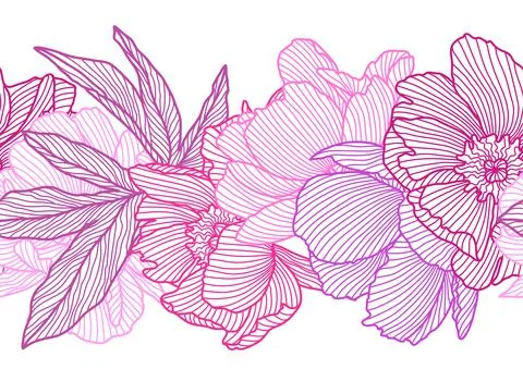 Seamless pattern with linear peonies. Stock Illustration