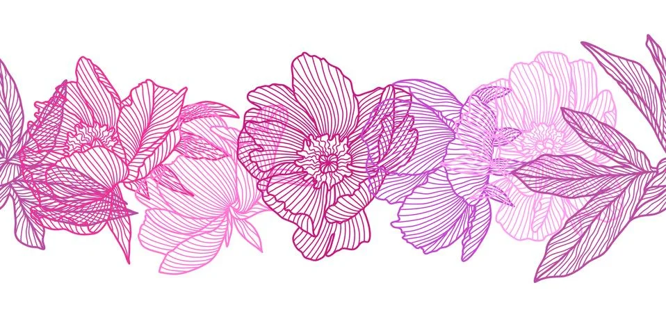 Seamless pattern with linear peonies. イラスト素材