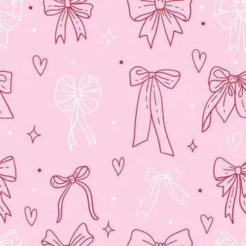 Seamless pattern with linear pink bow knots on pink background. Trendy hair Stock Illustration
