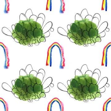 Seamless pattern linear rainbow cactus in watercolor Stock Illustration