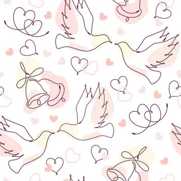 Seamless pattern with linear romantic symbols Stock Illustration