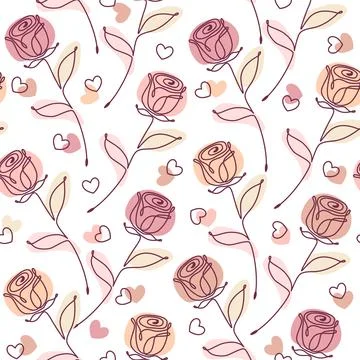 Seamless pattern with linear romantic symbols and abstract color shapes 스톡 일러스트
