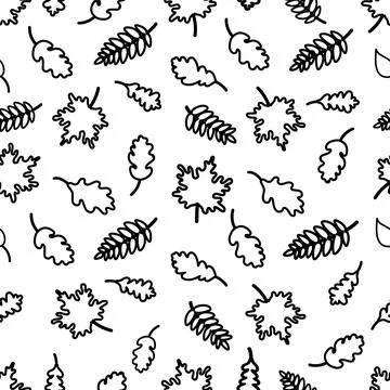 Seamless pattern of linear silhouettes of black leaves. vector illustration Stock Illustration