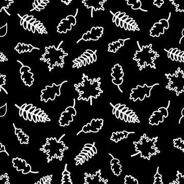 Seamless pattern of linear silhouettes of white leaves. vector illustration Stock Illustration