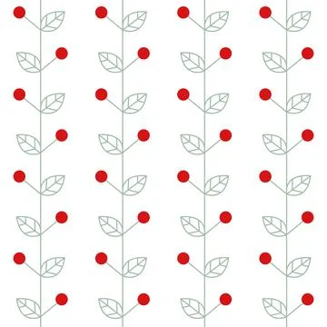 Seamless pattern with linear simple leafs, berries. Can use for wrapping, wall Stock Illustration
