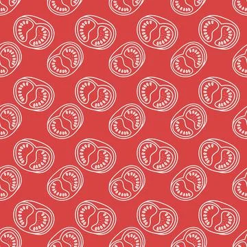 Seamless pattern with linear tomatoes. Colorful endless vegetable background. Stock Illustration