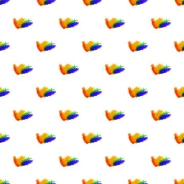Seamless pattern of lined in rainbow colored bird feathers on a white background Foto stock