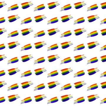 Seamless pattern of lined in rainbow colored bird feathers on a white background Foto stock